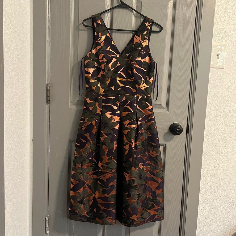 Carlisle Collection Purple and Gold Patterned Midi Dress - Picture 4 of 6